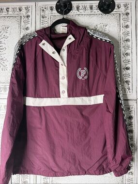 PINK Victoria's Secret Maroon and White Half-Zip Anorak